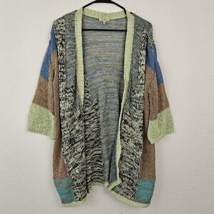 Italy ETRO MILANO Cotton Color Block Cardigan Long Open Knit Sweater Medium 42
